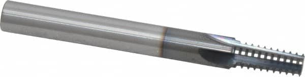 Scientific Cutting Tools - 1/16-27, 1/8-27 Thread, 3/8" Shank Diam, TiN Coating, Solid Carbide Straight Flute Thread Mill - 4 Flutes, 3-1/2" OAL, 1/8" Min Noml Diameter - Exact Tooling