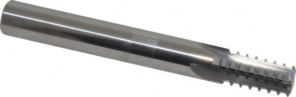 Scientific Cutting Tools - 1/4-18, 3/8-18 Thread, 7/16" Shank Diam, Bright Coating, Solid Carbide Straight Flute Thread Mill - 4 Flutes, 3-1/2" OAL, 1/4" Min Noml Diameter - Exact Tooling