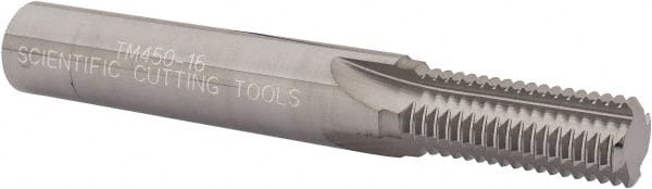 Scientific Cutting Tools - 9/16-16 Thread, 1/2" Shank Diam, Bright Coating, Solid Carbide Straight Flute Thread Mill - 4 Flutes, 3-1/2" OAL, 9/16" Min Noml Diameter - Exact Tooling