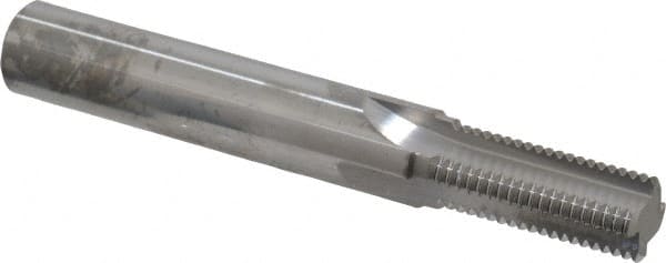 Scientific Cutting Tools - 9/16-18 Thread, 1/2" Shank Diam, Bright Coating, Solid Carbide Straight Flute Thread Mill - 4 Flutes, 3-1/2" OAL, 9/16" Min Noml Diameter - Exact Tooling