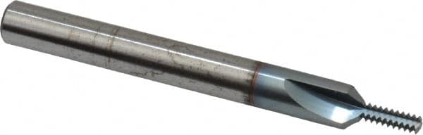 Scientific Cutting Tools - #8-32 Thread, 1/4" Shank Diam, TiCN Coating, Powdered Metal Straight Flute Thread Mill - 3 Flutes, 2-1/2" OAL, #8 Min Noml Diameter - Exact Tooling