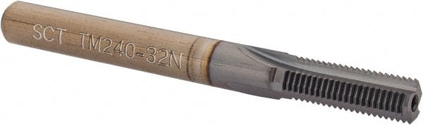 Scientific Cutting Tools - 5/16-32 Thread, 1/4" Shank Diam, TiCN Coating, Powdered Metal Straight Flute Thread Mill - 3 Flutes, 2-1/2" OAL, 5/16" Min Noml Diameter - Exact Tooling