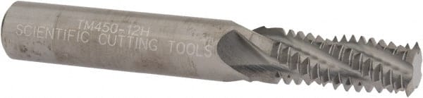 Scientific Cutting Tools - 9/16-12 UNC, 0.45" Cutting Diam, 4 Flute, Solid Carbide Helical Flute Thread Mill - Internal/External Thread, 1.117" LOC, 3-1/2" OAL, 1/2" Shank Diam - Exact Tooling