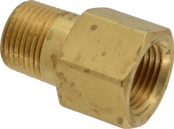 Parker - 3/8 Male Thread x 3/8 Female Thread, Brass Industrial Pipe Adapter - MBSPT x FNPTF, 1,000 psi - Exact Tooling