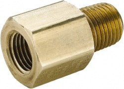 Parker - 3/8 Male Thread x 3/8 Female Thread, Brass Industrial Pipe Adapter - MNPTF x FBSPP, 1,000 psi - Exact Tooling