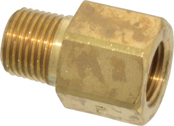 Parker - 1/8 Male Thread x 1/8 Female Thread, Brass Industrial Pipe Adapter - MNPTF x FBSPP, 1,000 psi - Exact Tooling