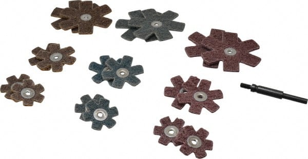 Superior Abrasives - 17 Piece Aluminum Oxide Sanding Star Kit - Contains 1-1/2, 2 & 3" Diam Coarse, Medium & Very Fine Polishing & Sanding Stars - Exact Tooling