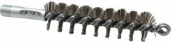 Schaefer Brush - 4-1/2" Brush Length, 1-1/4" Diam, Double Stem, Single Spiral Tube Brush - 7-1/4" Long, Stainless Steel, 1/4" NPSM Male Connection - Exact Tooling