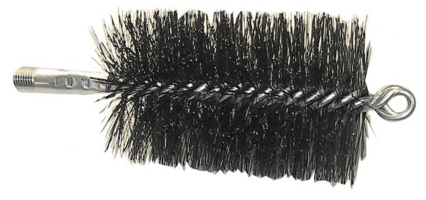 Schaefer Brush - 4-1/2" Brush Length, 2-3/4" Diam, Double Stem, Double Spiral Tube Brush - 7-1/2" Long, Tempered Steel Wire, 1/4" NPT Male Connection - Exact Tooling
