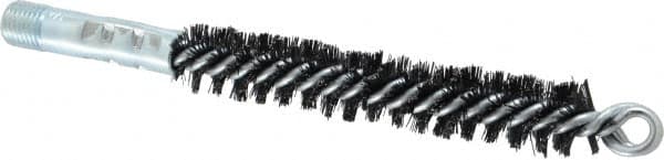 Schaefer Brush - 4-1/2" Brush Length, 3/4" Diam, Double Stem, Double Spiral Tube Brush - 7-1/2" Long, Tempered Steel Wire, 1/4" NPT Male Connection - Exact Tooling