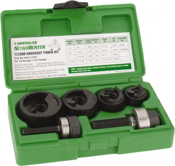 Greenlee - 11 Piece, 1" Punch Hole Diam, Manual Knockout Set - Round Punch, 10 Gage Mild Steel - Exact Tooling