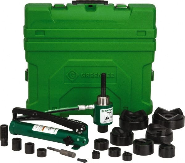 Greenlee - 20 Piece, 4" Punch Hole Diam, Hydraulic Knockout Set - Round Punch, 10 Gage Mild Steel - Exact Tooling
