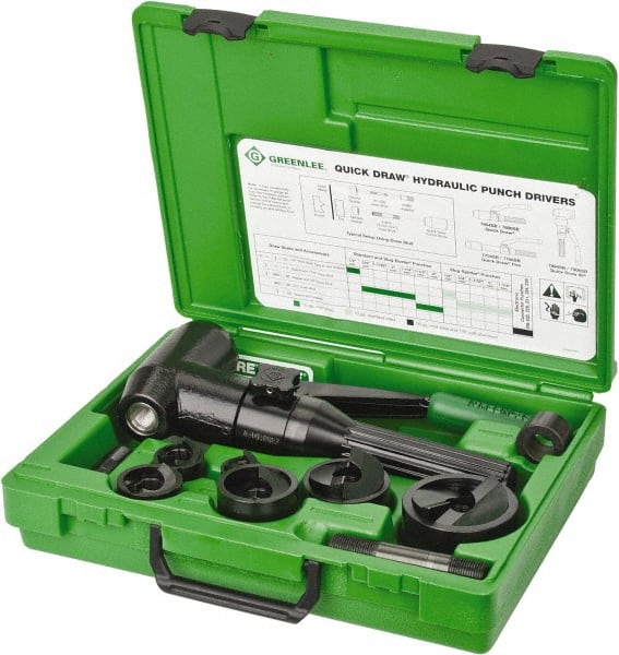 Greenlee - 9 Piece, 2" Punch Hole Diam, Hydraulic Punch Driver Kit - Round Punch, 10 Gage Mild Steel - Exact Tooling