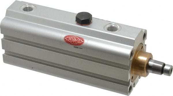 De-Sta-Co - 67 Lb Clamping Force, Adjustable (Right, Left, Straight) Swing, 28mm Total Stroke, Single-Acting Pneumatic Swing Clamp - G1/8 Port, 124.97mm Body Length x 32mm Body Width, 19.4 cm3 (Clamp), 22.5 cm3 (Unclamp), 145 Max psi - Exact Tooling