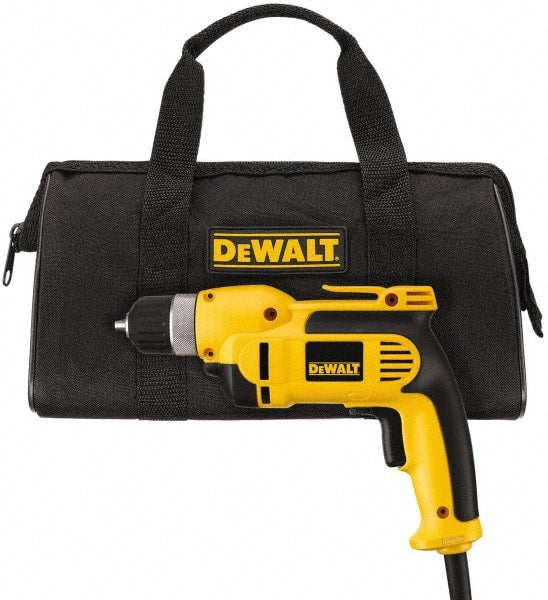DeWALT - 3/8" Keyless Chuck, 2,500 RPM, Pistol Grip Handle Electric Drill - 8 Amps, Reversible, Includes Kit Box - Exact Tooling
