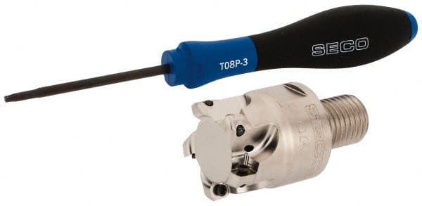 Seco - 1-1/4" Cut Diam, 0.03" Max Depth, M16 Modular Connection Indexable High-Feed End Mill - Screw Holding Method, LP.. 06 Insert, R217.21 Toolholder, Through Coolant - Exact Tooling
