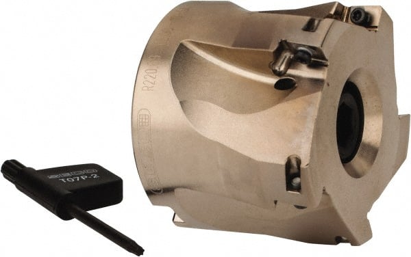 Seco - 5 Inserts, 2" Cut Diam, 3/4" Arbor Diam, 0.354" Max Depth of Cut, Indexable Square-Shoulder Face Mill - 0° Lead Angle, 1.575" High, XO.X 10T3.. Insert Compatibility, Through Coolant, Series Turbo 10 - Exact Tooling