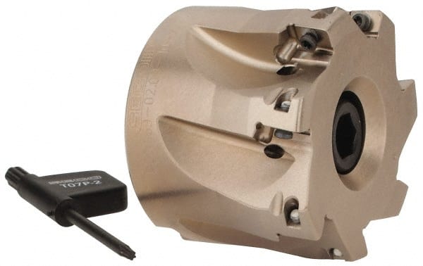 Seco - 7 Inserts, 2" Cut Diam, 3/4" Arbor Diam, 0.354" Max Depth of Cut, Indexable Square-Shoulder Face Mill - 0° Lead Angle, 1.575" High, XO.X 10T3.. Insert Compatibility, Through Coolant, Series Turbo 10 - Exact Tooling