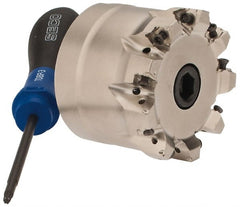 Seco - 9 Inserts, 2" Cut Diam, 3/4" Arbor Diam, 0.157" Max Depth of Cut, Indexable Square-Shoulder Face Mill - 0° Lead Angle, 1.57" High, XNEX 04.. Insert Compatibility, Through Coolant, Series Square 6 - Exact Tooling