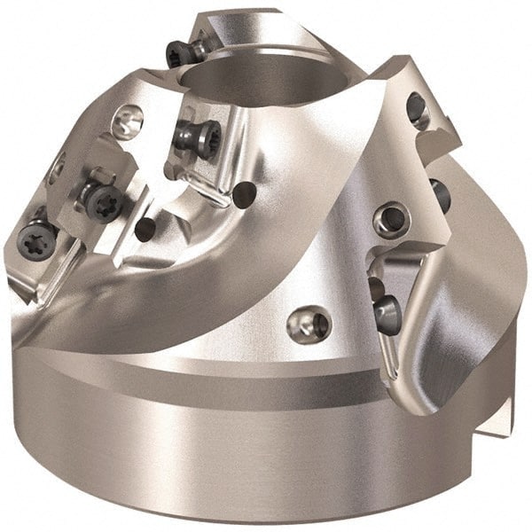 Seco - 67mm Cut Diam, 27mm Arbor Hole, 28mm Max Depth of Cut, 60° Indexable Chamfer & Angle Face Mill - 9 Inserts, XO.. 1204 Insert, Right Hand Cut, 9 Flutes, Through Coolant, Series R220.49 - Exact Tooling