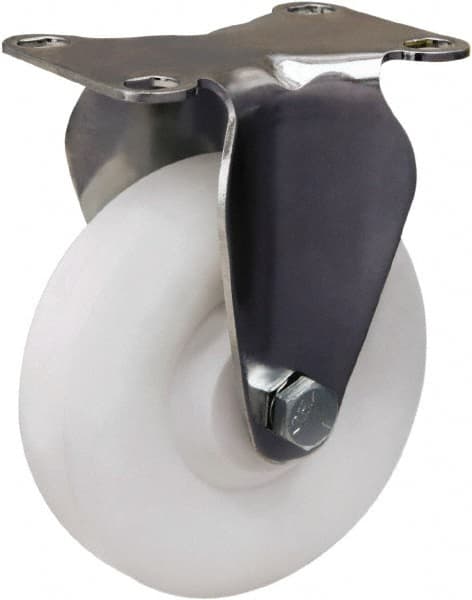 Hamilton - 4" Diam x 1-3/8" Wide x 5-1/8" OAH Top Plate Mount Rigid Caster - Polyolefin, 300 Lb Capacity, Plain Bore Bearing, 2-3/8 x 3-5/8" Plate - Exact Tooling