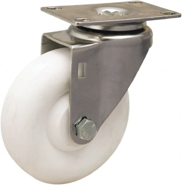 Hamilton - 4" Diam x 1-3/8" Wide x 5-1/8" OAH Top Plate Mount Swivel Caster - Polyolefin, 300 Lb Capacity, Plain Bore Bearing, 2-3/8 x 3-5/8" Plate - Exact Tooling