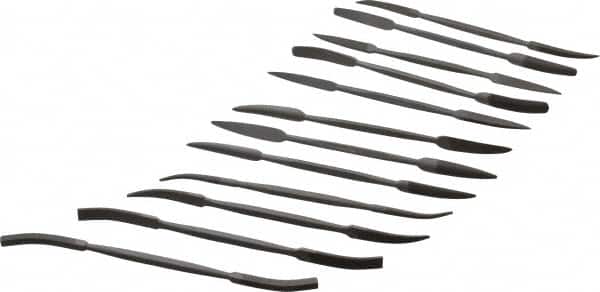 Grobet - 12 Piece Swiss Pattern File Set - 7" Long, 0 Coarseness, Silversmith's Handle - Exact Tooling