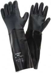 Ansell - Size XL (10), 18" Long, 83 mil Thick, Supported, Neoprene Chemical Resistant Gloves - Textured Finish, Fleece/Jersey Lined, Gauntlet Cuff, ANSI Abrasion Level 3, ANSI Cut Level 2, Black - Exact Tooling