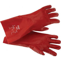 Ansell - Size L (9), 14" Long, Supported, Polyvinyl Alcohol (PVA) Chemical Resistant Gloves - Smooth Finish, Cotton Interlock Knit Lined, Gauntlet Cuff, ANSI Abrasion Level 4, ANSI Cut Level 1, Red - Exact Tooling