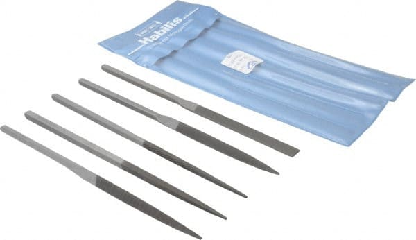 Grobet - 5 Piece Swiss Pattern File Set - 8-1/2" Long, 00 Coarseness, Set Includes Half Round, Hand, Round, Square, Three Square - Exact Tooling