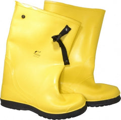 Dunlop Protective Footwear - Men's 14 (Women's 16) Rain & Cold Resistant Overboots - 17" High, Plain Toe, Self Cleaning & Cleated Sole, PVC Upper, Yellow, Adjustable Polyester Strap, Buckles & Snaps - Exact Tooling