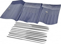 Grobet - 12 Piece Swiss Pattern File Set - 5-1/2" Long, 2 Coarseness, Set Includes Barrette, Crossing, Equalling, Half Round, Knife, Marking, Round, Round Edge Joint, Slitting, Square, Three Square, Warding - Exact Tooling