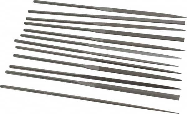 Grobet - 12 Piece Swiss Pattern File Set - 6-1/4" Long, 4 Coarseness, Set Includes Barrette, Crossing, Equalling, Half Round, Knife, Marking, Round, Round Edge Joint, Slitting, Square, Three Square, Warding - Exact Tooling