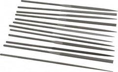 Grobet - 12 Piece Swiss Pattern File Set - 6-1/4" Long, 4 Coarseness, Set Includes Barrette, Crossing, Equalling, Half Round, Knife, Marking, Round, Round Edge Joint, Slitting, Square, Three Square, Warding - Exact Tooling