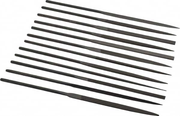 Grobet - 12 Piece Swiss Pattern File Set - 6-1/4" Long, 6 Coarseness, Set Includes Barrette, Crossing, Equalling, Half Round, Knife, Marking, Round, Round Edge Joint, Slitting, Square, Three Square, Warding - Exact Tooling