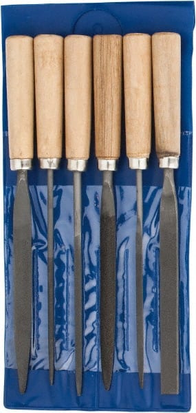 Grobet - 6 Piece American Pattern File Set - 7" Long, Set Includes Flat, Half Round, Round, Square, Three Square, Warding - Exact Tooling
