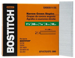 Stanley Bostitch - 1-1/2" Long x 7/32" Wide, 18 Gauge Crowned Construction Staple - Steel, Galvanized Finish - Exact Tooling