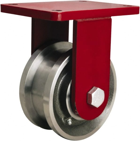 Hamilton - 5" Diam x 3" Wide x 8" OAH Top Plate Mount Rigid Caster - Iron, 5,000 Lb Capacity, Tapered Roller Bearing, 6-1/2 x 7-1/2" Plate - Exact Tooling