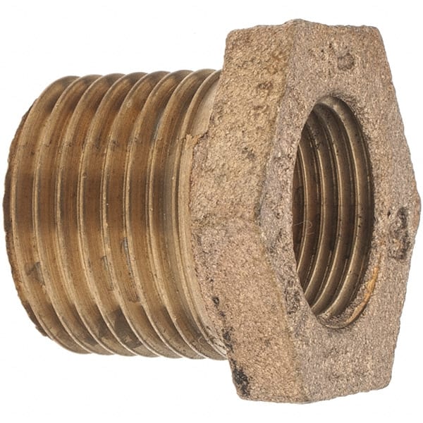 Merit Brass - Class 125, 1/2 x 3/8" Internal Pipe, Brass Hex Bushing - MBSPT x FBSPT - Exact Tooling