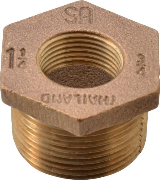 Merit Brass - Class 125, 1-1/4 x 3/4" Internal Pipe, Brass Hex Bushing - MBSPT x FBSPT - Exact Tooling