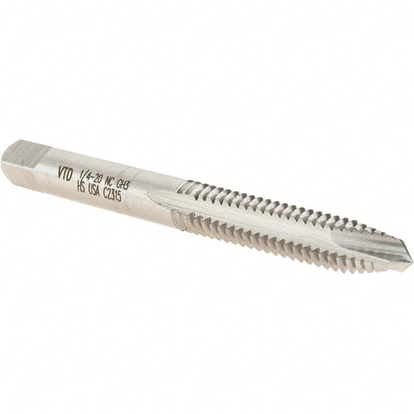 Vermont Tap & Die - 1/4-20 UNC, 3 Flute, Bright Finish, High Speed Steel Spiral Point Tap - Plug Chamfer, Right Hand Thread, 2-1/2" OAL, 1" Thread Length, 6.48mm Shank Diam, 2/3B Class of Fit, Series 3112 - Exact Tooling