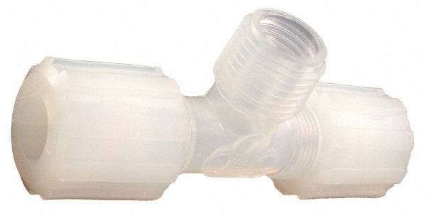 Parker - 3/8" Tube OD, PFA PTFE Plastic Compression Tube Male Branch Tee - 3/8 NPT Pipe, 300°F Max, Plastic Grip - Exact Tooling