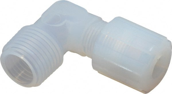 Parker - 3/8" Tube OD, PFA PTFE Plastic Compression Tube Male Adapter Elbow - 1/2 NPT Pipe, 325°F Max, Plastic Grip - Exact Tooling