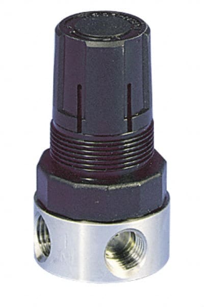 Parker - 1/4 NPT Port, 12 CFM, Stainless Steel Miniature Regulator - 0 to 60 psi Range, 300 Max psi Supply Pressure, 1/4" Gauge Port Thread, 1.56" Wide x 3.06" High - Exact Tooling