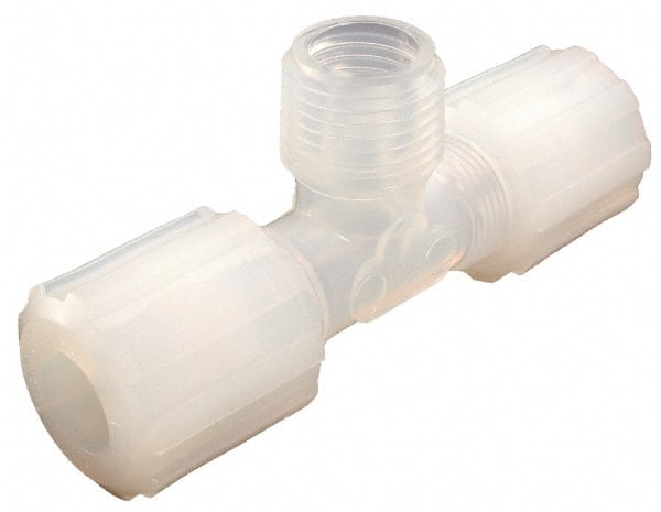 Parker - 1/4" Tube OD, PFA PTFE Plastic Compression Tube Male Branch Tee - 3/8 NPT Pipe, 325°F Max, Plastic Grip - Exact Tooling