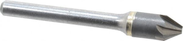 Made in USA - 3/8" Head Diam, 1/4" Shank Diam, 6 Flute 60° Solid Carbide Countersink - Bright Finish, 2-1/2" OAL, 1/8" Nose Diam, Single End, Straight Shank, Right Hand Cut - Exact Tooling