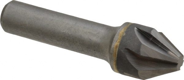 Made in USA - 3/4" Head Diam, 1/2" Shank Diam, 6 Flute 60° Solid Carbide Countersink - Bright Finish, 2-3/4" OAL, 1/4" Nose Diam, Single End, Straight Shank, Right Hand Cut - Exact Tooling