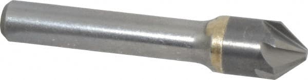Made in USA - 1/2" Head Diam, 3/8" Shank Diam, 6 Flute 82° Solid Carbide Countersink - Bright Finish, 2-1/2" OAL, 0.109" Nose Diam, Single End, Straight Shank, Right Hand Cut - Exact Tooling