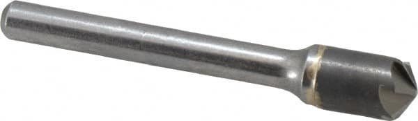 Made in USA - 3/8" Head Diam, 1/4" Shank Diam, 6 Flute 120° Solid Carbide Countersink - Bright Finish, 2-1/2" OAL, 0.062" Nose Diam, Single End, Straight Shank, Right Hand Cut - Exact Tooling