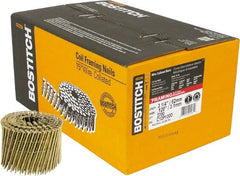Stanley Bostitch - 11 Gauge 0.12" Shank Diam 3-1/4" Long Framing Nails for Power Nailers - Steel, Galvanized Finish, Screw Shank, Coil Wire Collation, Round Head, Diamond Point - Exact Tooling
